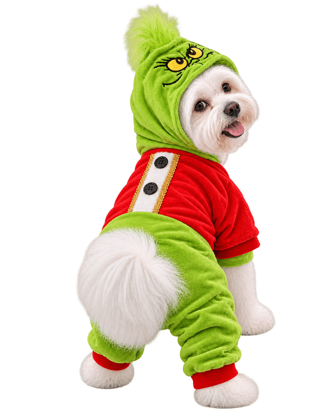Perrito Grinch con botones en la espalda