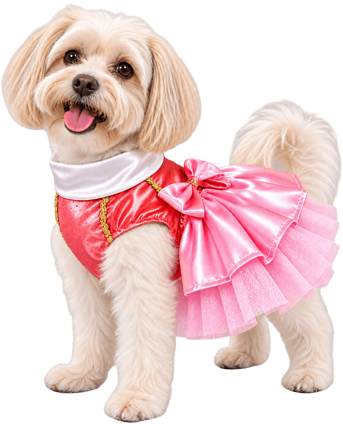 Perrito con vestido rosa satinato
